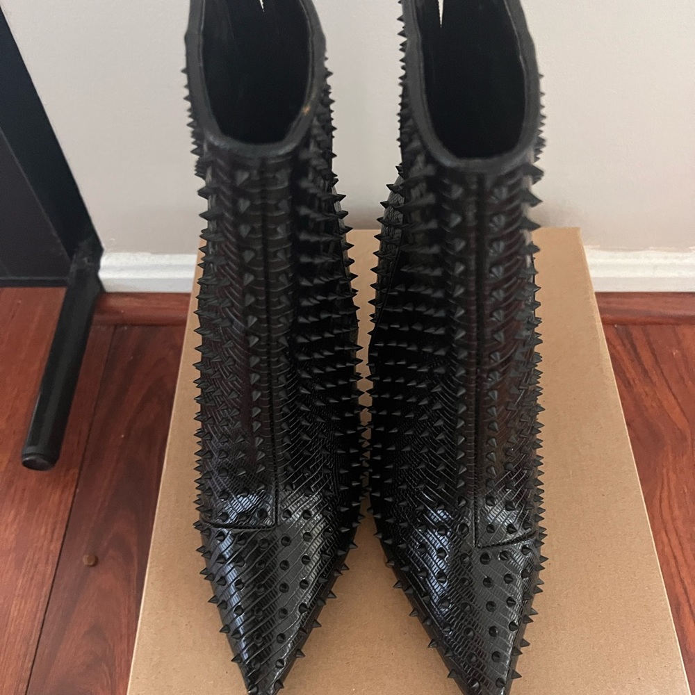Spiked leather ankle bootie